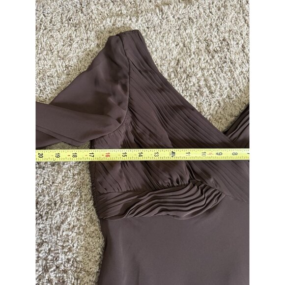NWT COLDWATER CREEK Dress Brown Pleated Chiffon 3/4 Sleeve V Neck Y2k Fairy 12 - Picture 9 of 10